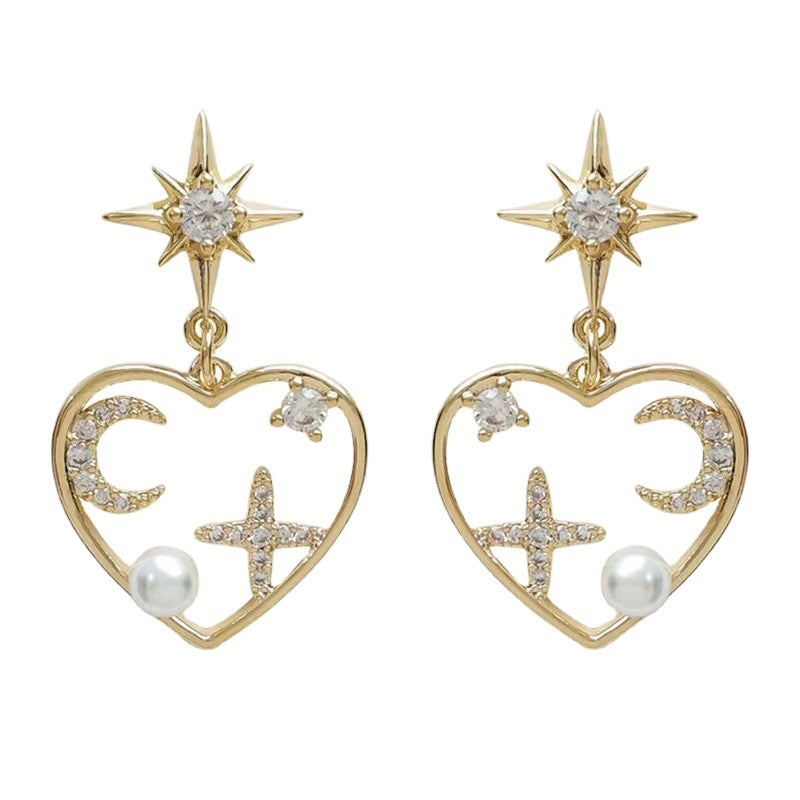 Wholesale S925 Silver Needle Pearl Earrings Star Moon Heart Earrings ACC-ES-JiuW005
