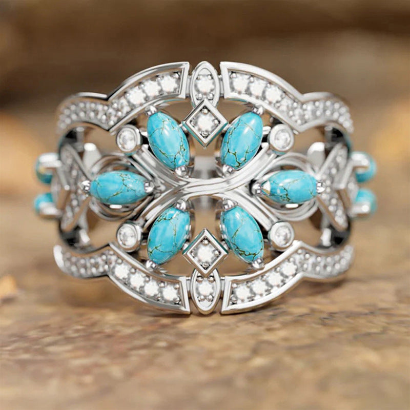 Wholesale New ethnic-inspired exotic ring,  delicate marquise floral design,  niche retro and artistic ring band.