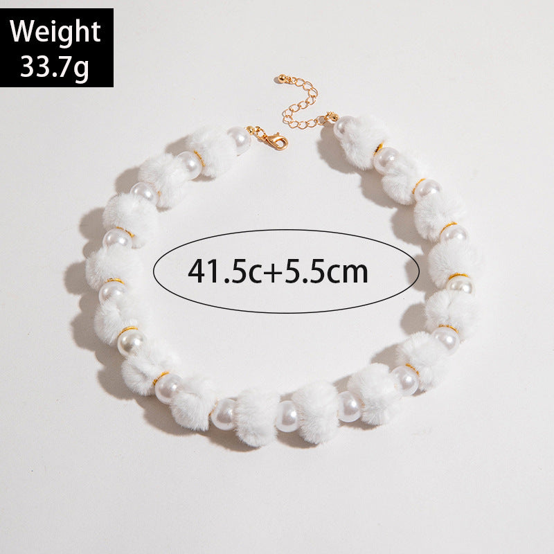 Wholesale  color beaded clavicle chain  fur ball beaded Christmas series necklace