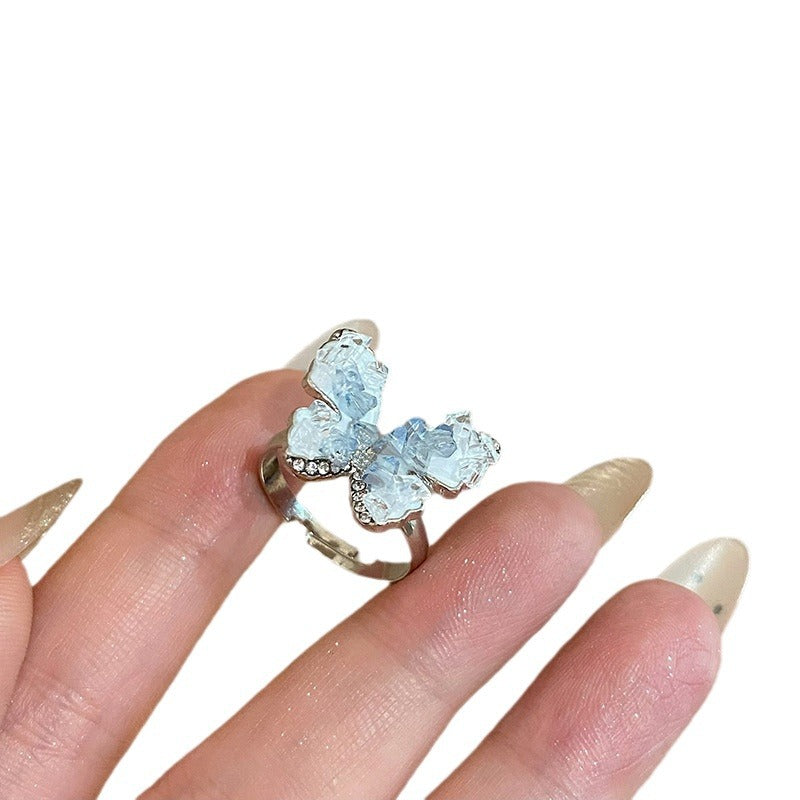 Wholesale  Gradient Blue Zircon Butterfly Ring