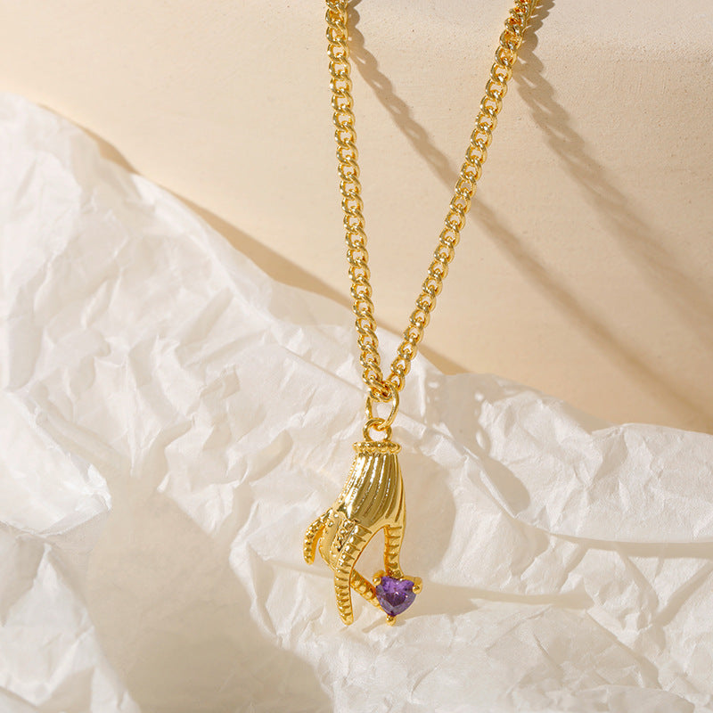 Wholesale Stainless steel gesture LOVE copper plated 18k micro set zircon clavicle chain