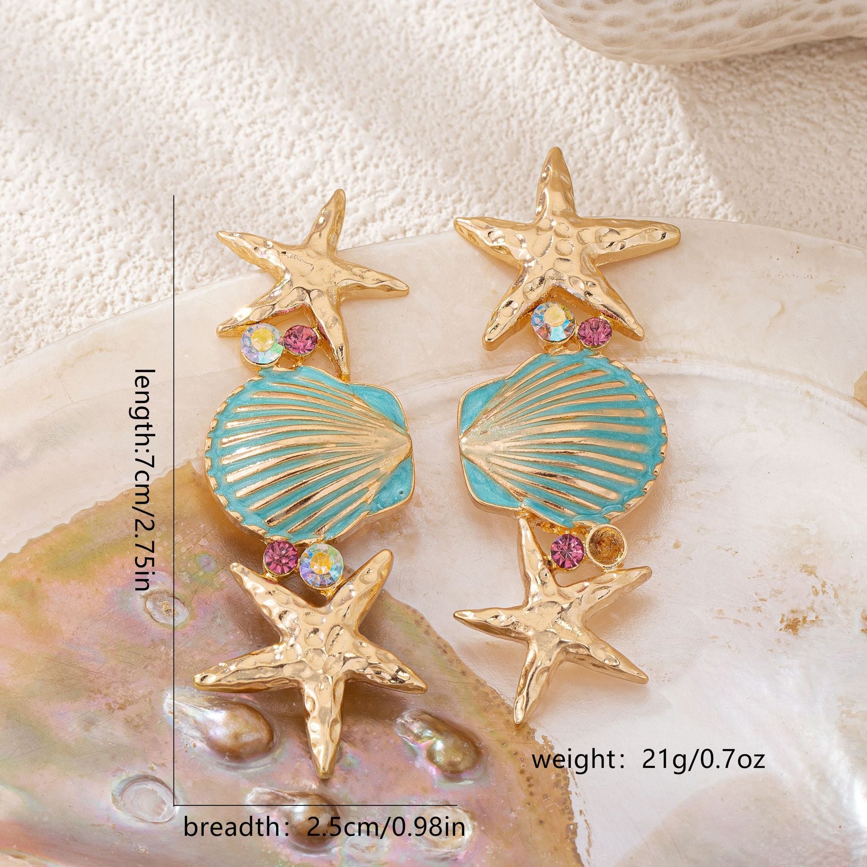 Wholesale Trendy Blue Starfish Shell Earrings Summer Beach Vacation Jewelry Accessory For Women