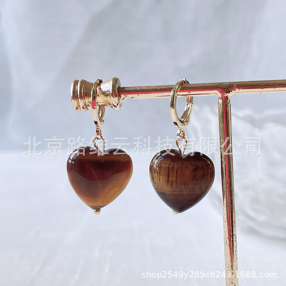 Wholesale 14K gold-wrapped lovely  red agate Crystal semi-precious stone peach heart-shaped earring