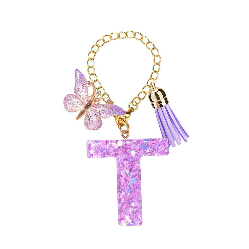 Wholesale  26 Letters Butterfly Tassel Pendant Keychains