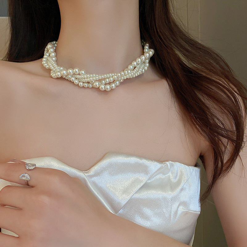 Wholesale Lace Collar Rhinestone Pearl Necklace