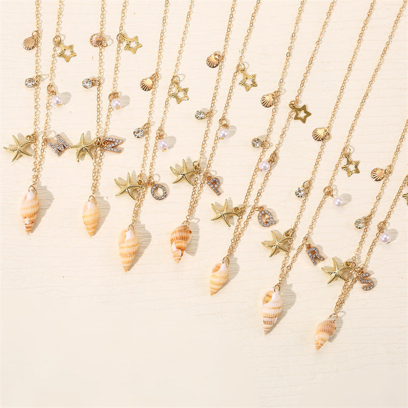 Wholesale 26 Letter Pearl Shell Necklace Beach Ocean Bohemian Style