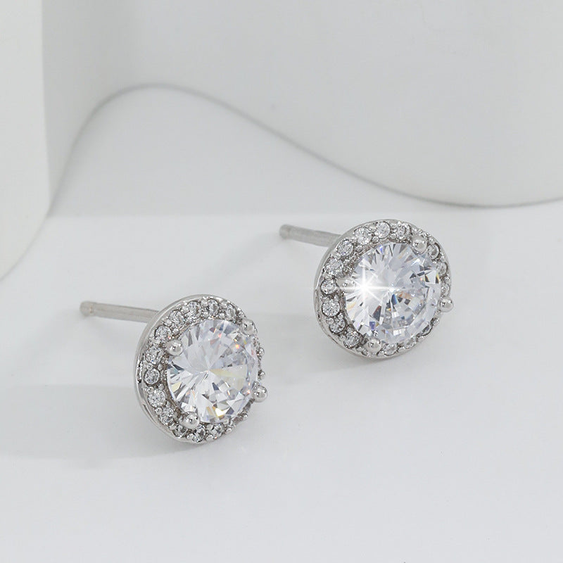 Wholesale S925 Sterling Silver Simple All-match Four-claw Round Single Diamond Earrings