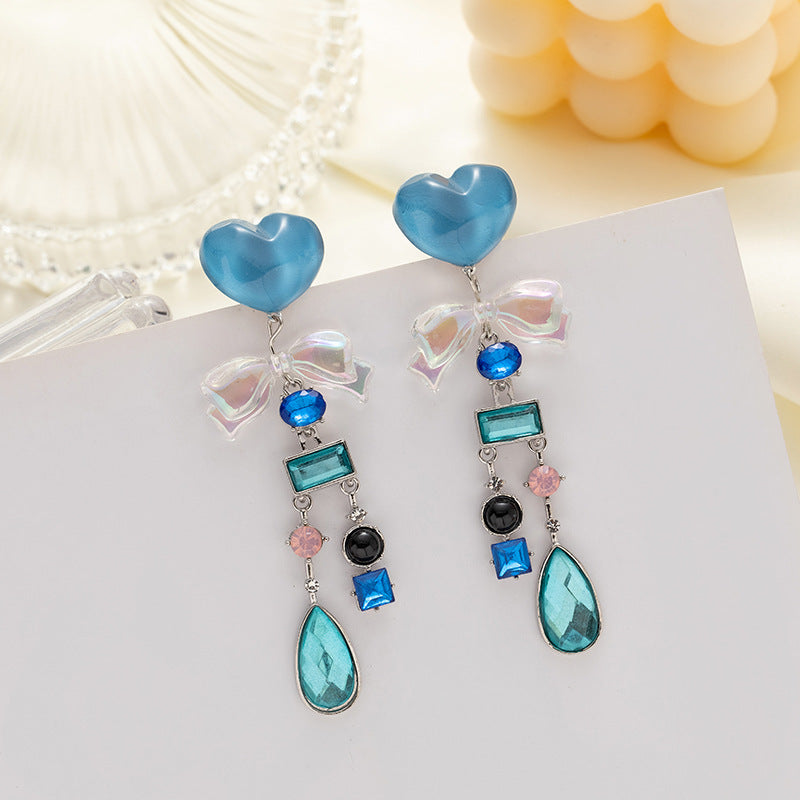 Wholesale silver needle blue water ripple heart earrings