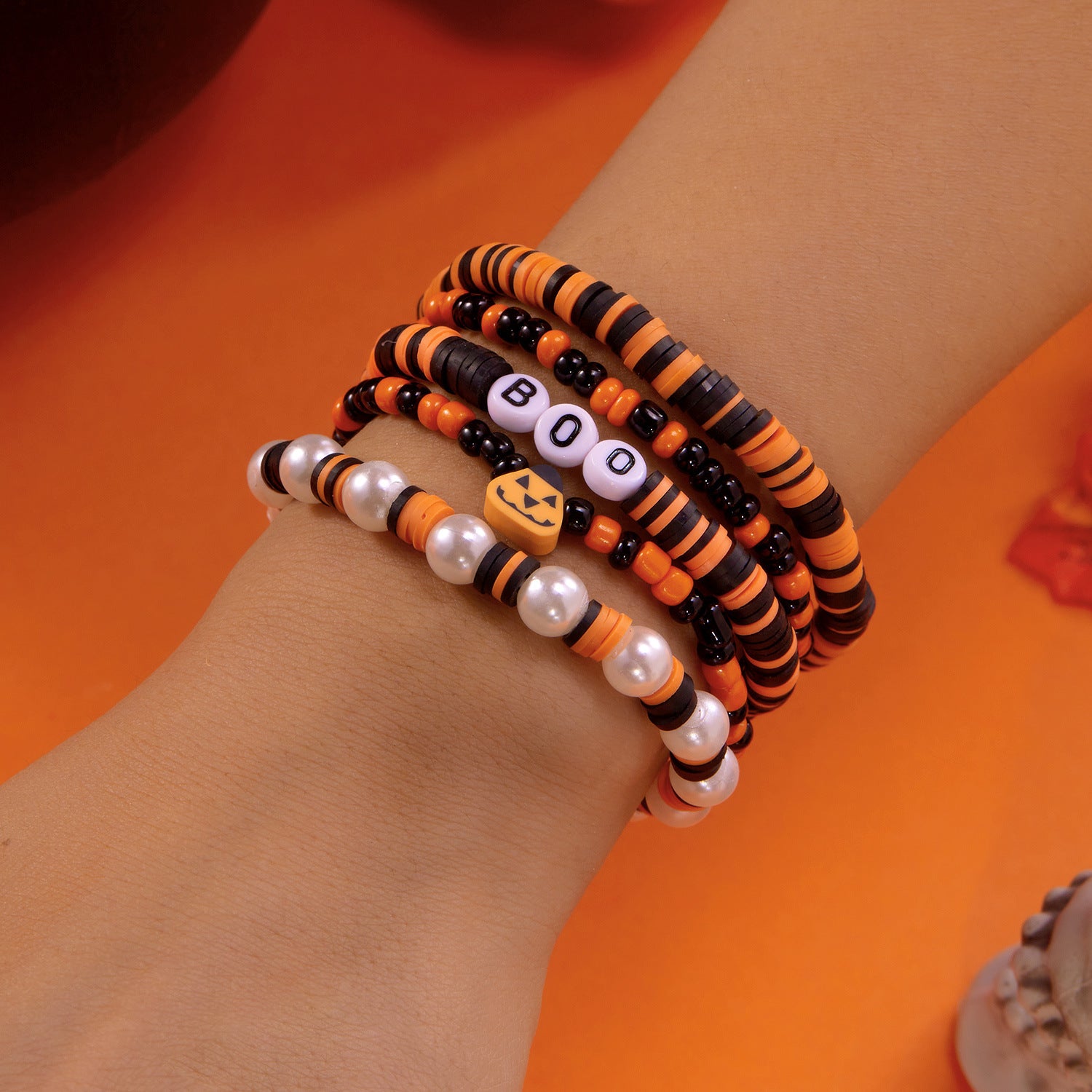 Wholesale Holiday Party  Pumpkin Skull Multi-layer Beaded Bracelet