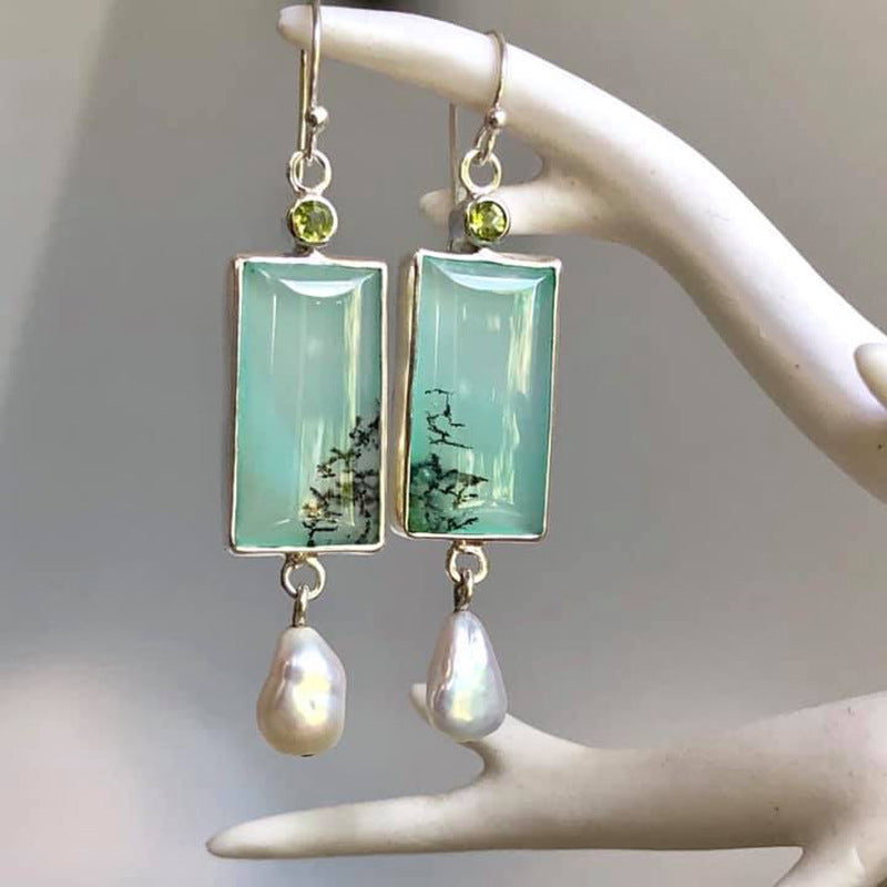 Wholesale  Retro Geometric Blue Opal Distinctive Earrings