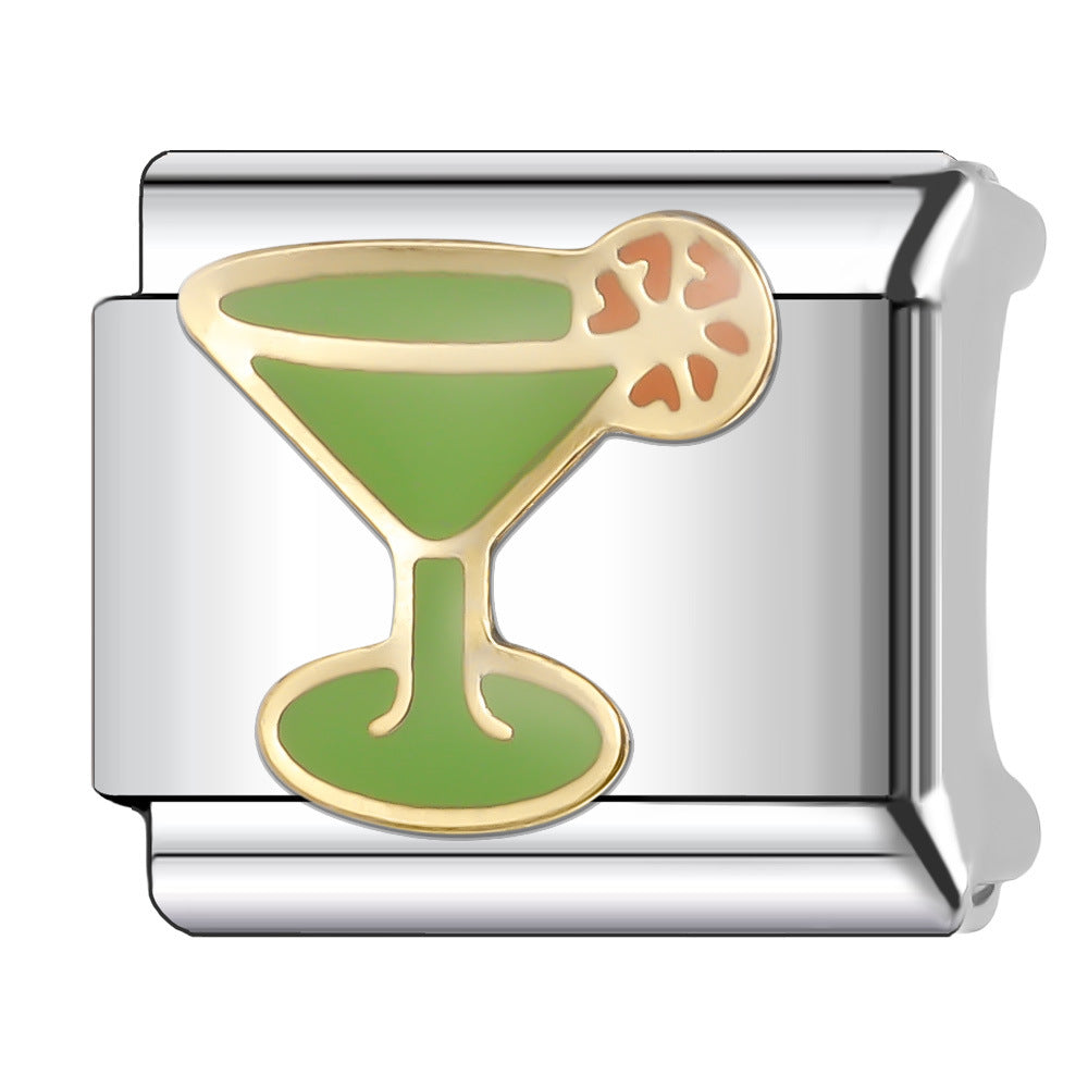 Wholesale Italian Charm Bracelet 9mm DIY Splicing Cartoon Cute Coffee Cup Stainless Steel Composable Bracelet