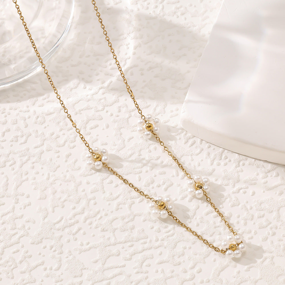 Wholesale Titanium Steel Braided Flower Pearl Necklace