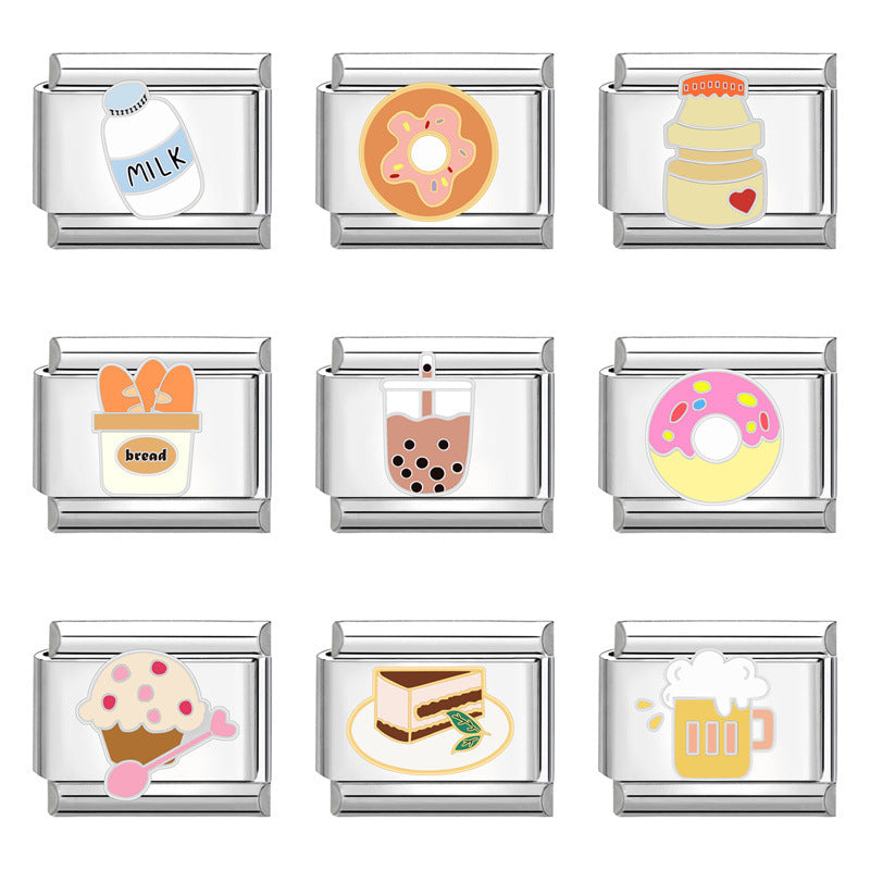 Wholesale Italian Charm Bracelet 9mm DIY Splicing Cute Dessert Titanium Steel Composable Bracelet