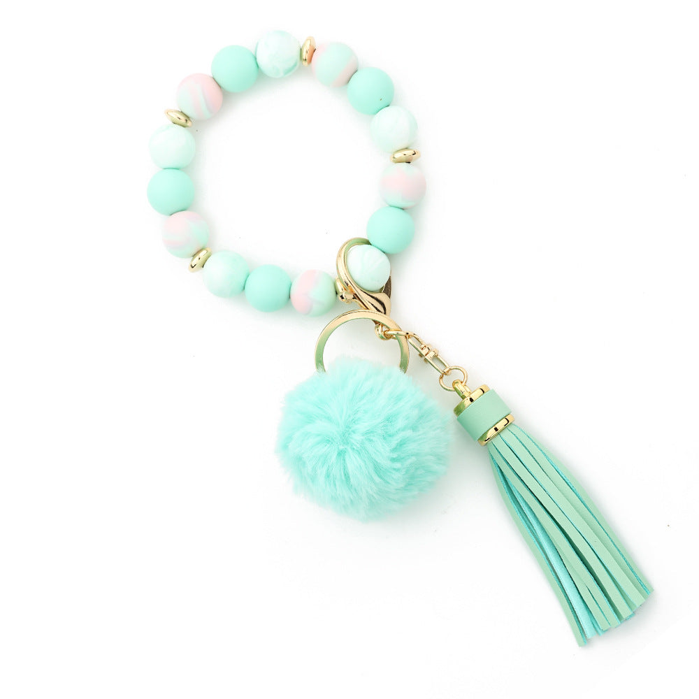 Wholesale  Silicone Bead Bracelet  Wrist Hair Ball Keychain