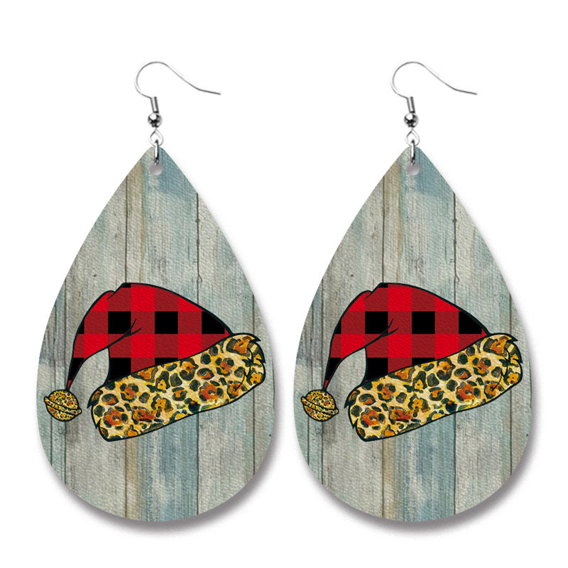 Wholesale Christmas Farm Cow Sheep Animal Western Style Sunflower Retro PU Leather Earrings ACC-ES-HY109