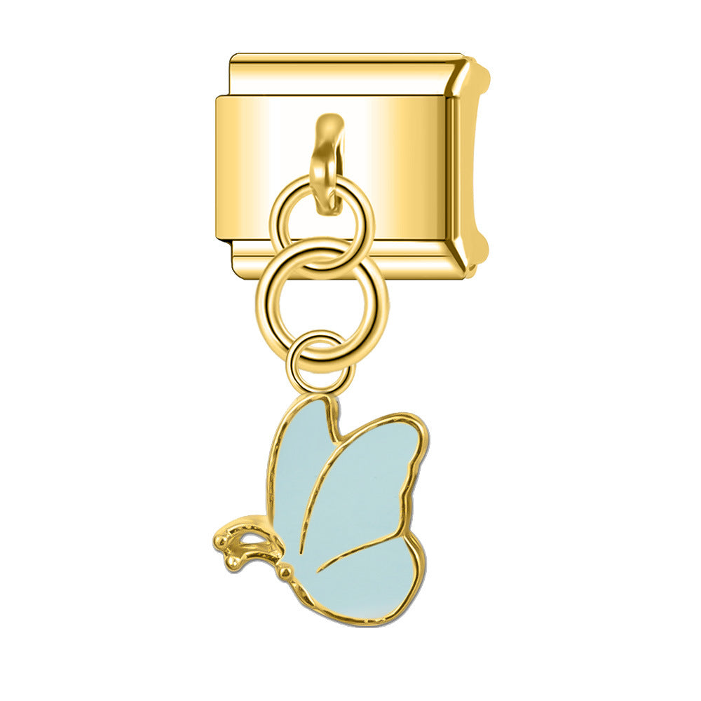 Wholesale Italian Charm Bracelet 9mm DIY Splicing Butterfly Pendant Stainless Steel Composable Bracelet