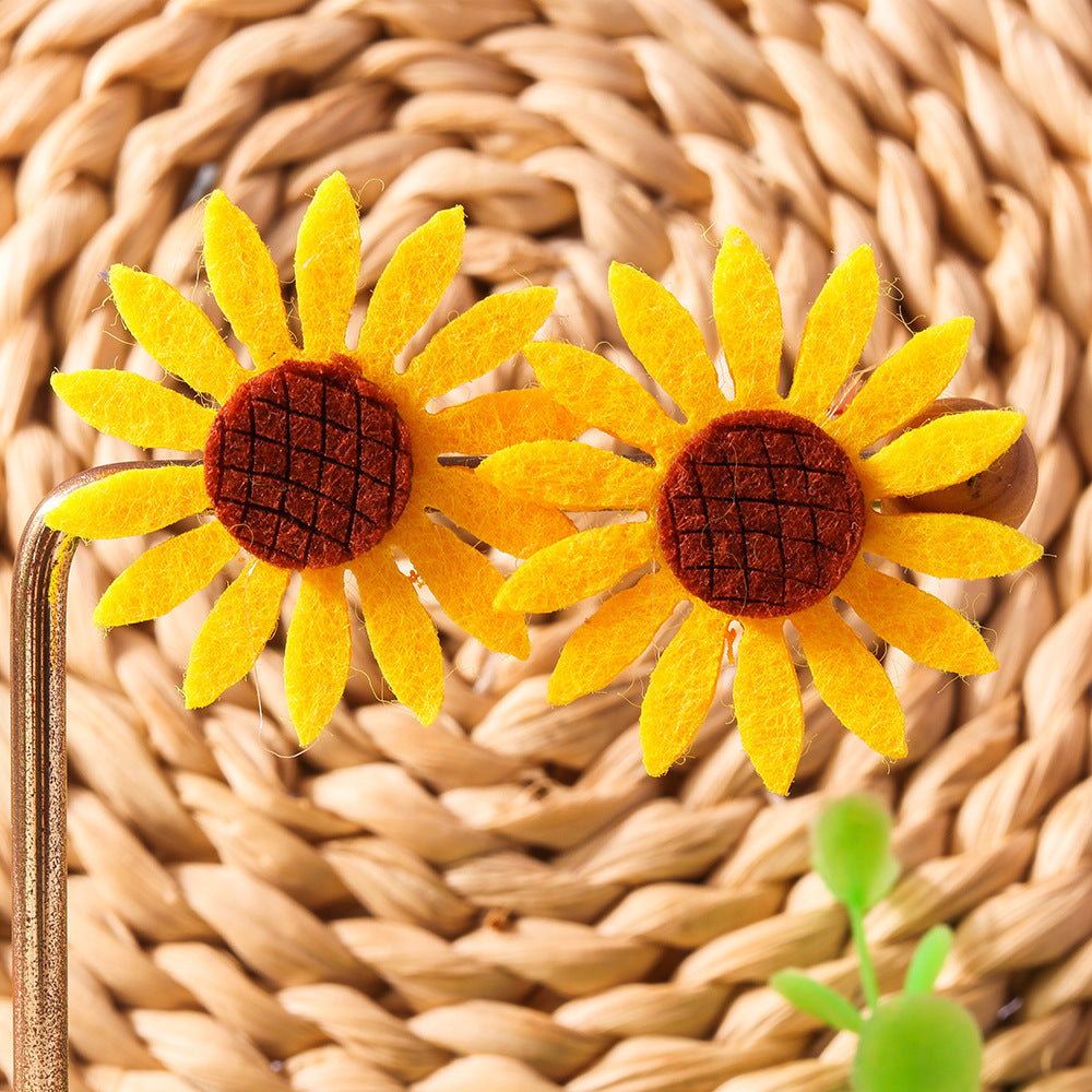 Wholesale  fabric flower earrings  personality popular felt cloth sunflower earrings