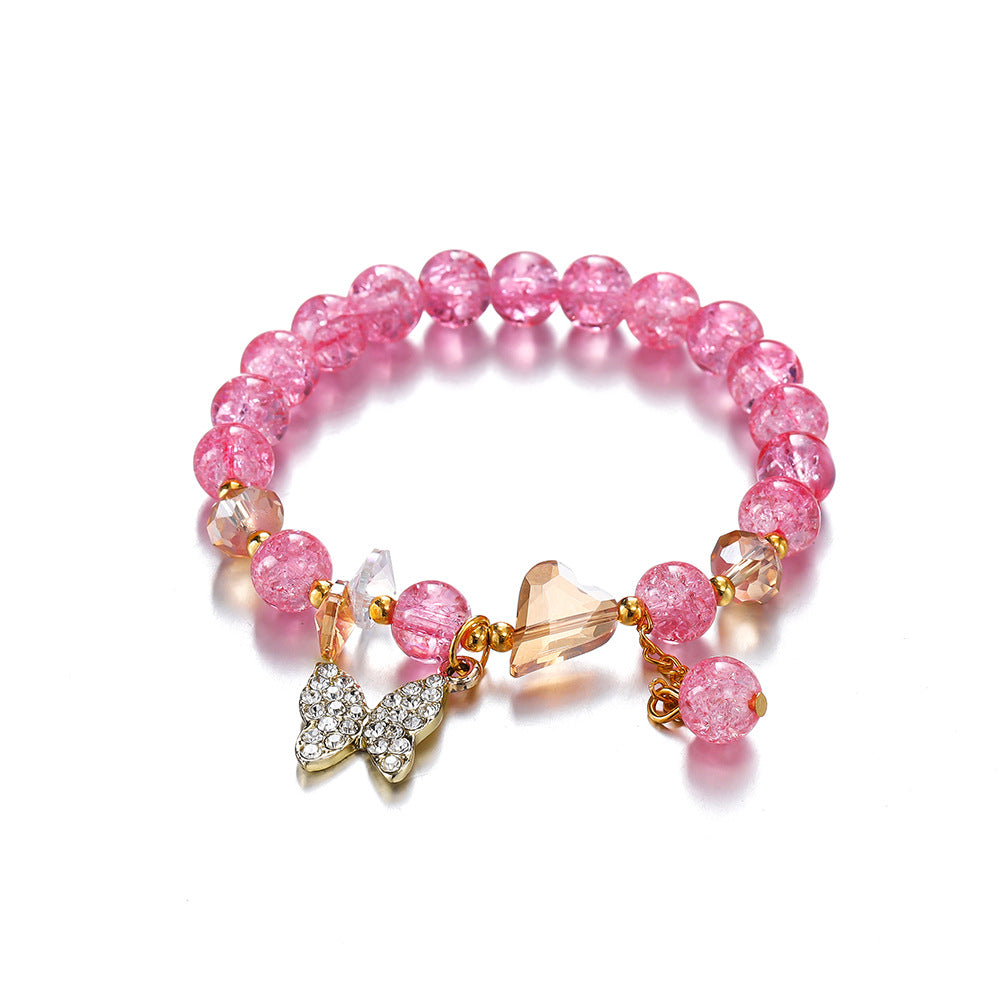 Wholesale Blue Butterfly Artificial Crystal Beaded Bracelet Chinese Style Chic Fashion Accessory Travel Souvenir Gift