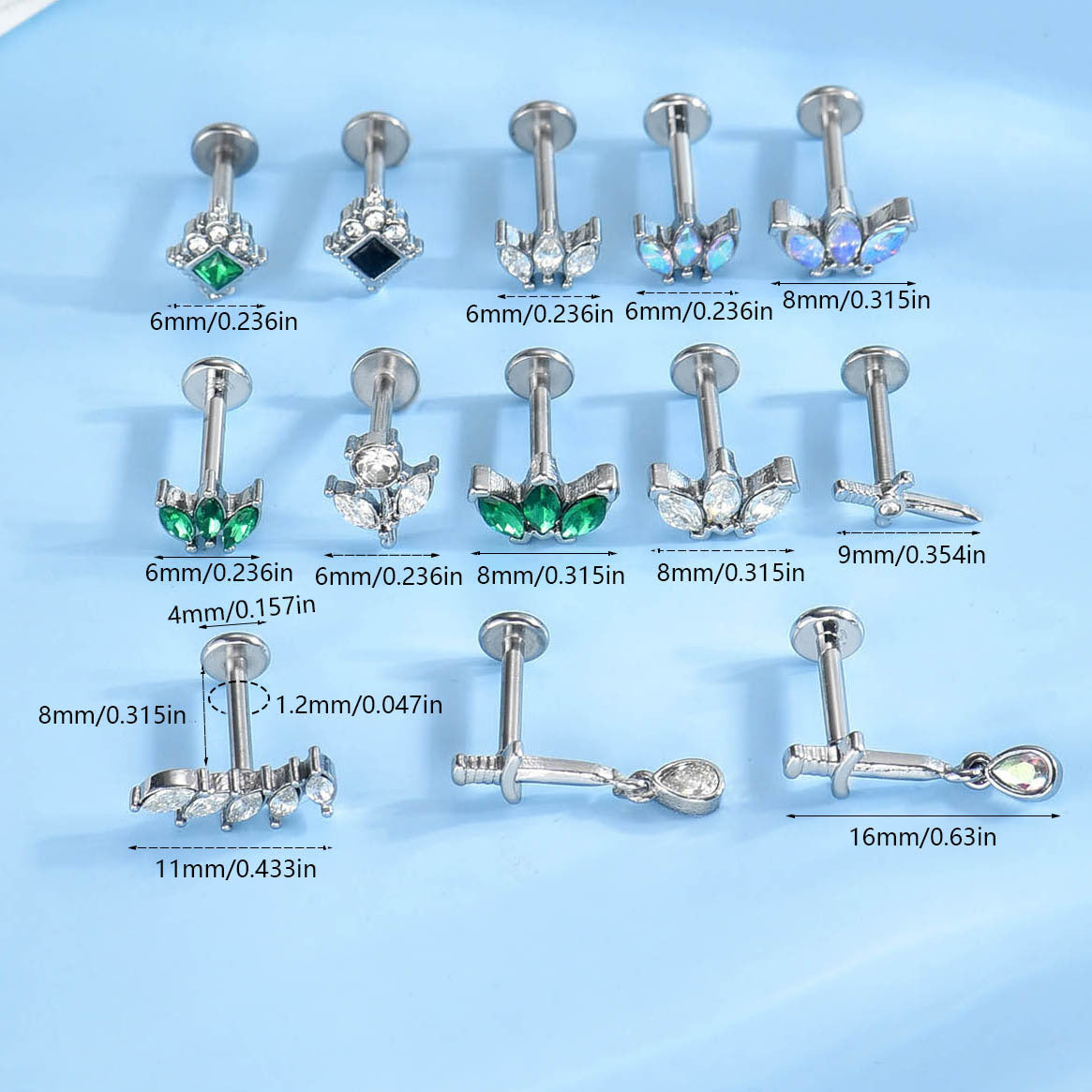 Wholesale 316L Internally Threaded Flat-Back Stud Piercing with Zircon Inlay