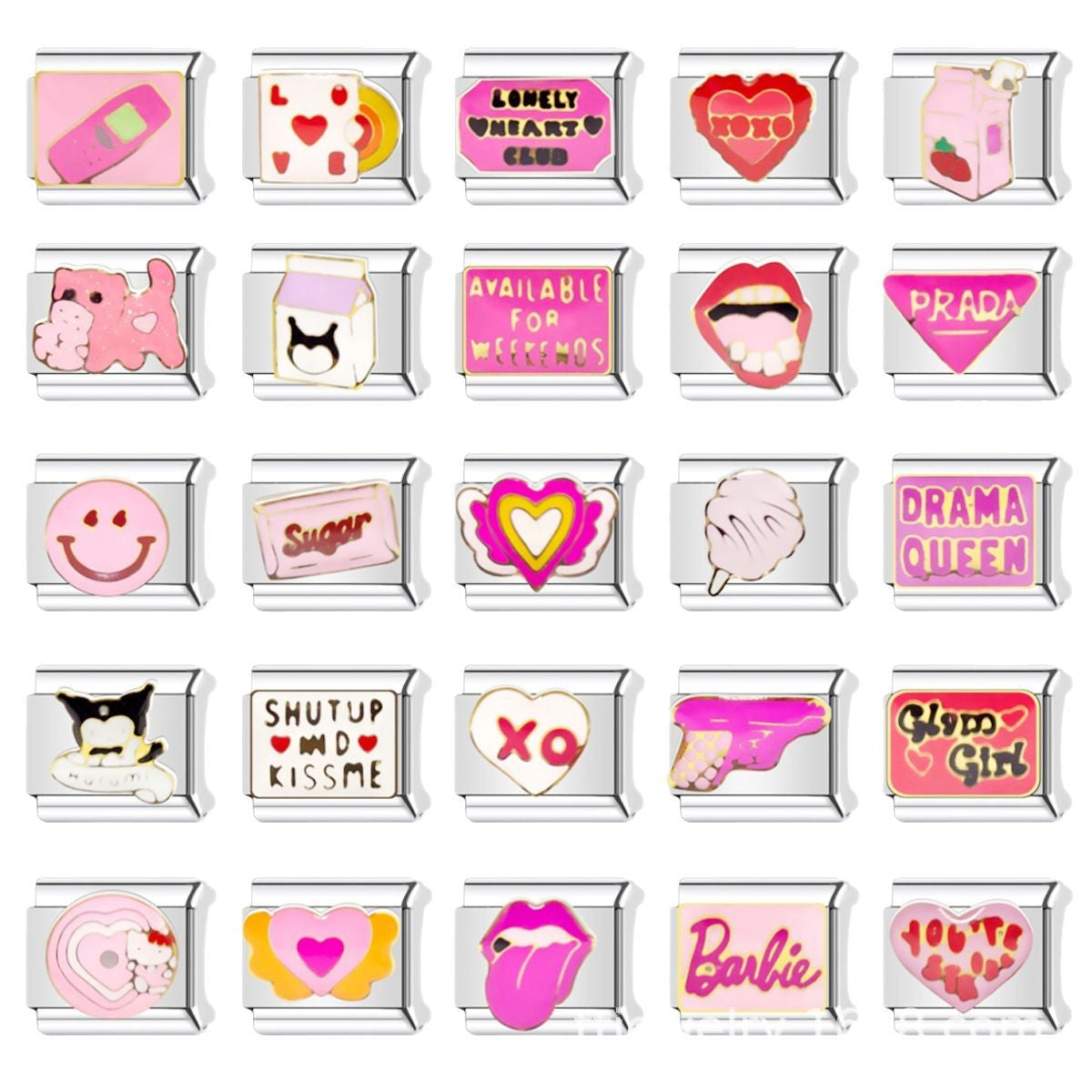 Wholesale  Italian Charm Bracelet 9mm DIY Pink  Creative Stainless Steel Composable Bracelet