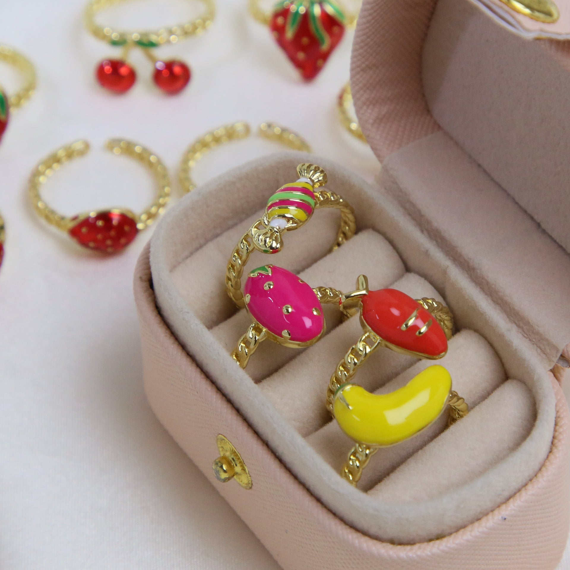 Wholesale  color drop strawberry cherry ring