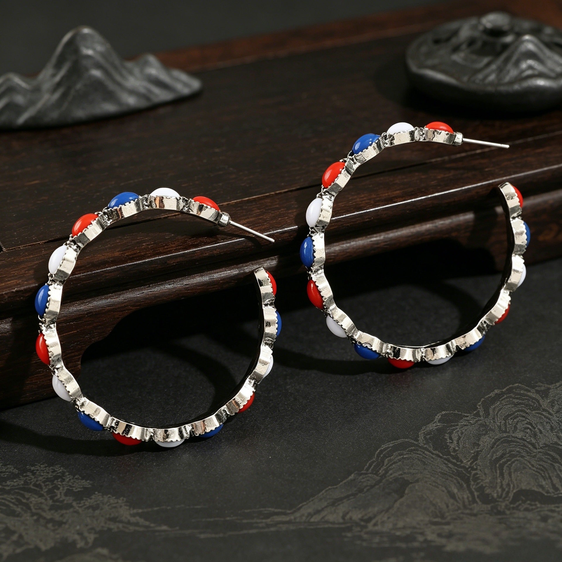 Wholesale Red White Blue C Shape Hoop Earrings American Flag Independence Day Jewelry Accessory