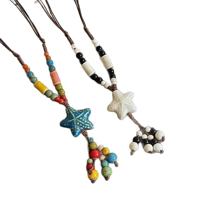 Wholesale Bohemian Ceramic Colorful Beaded Starfish Necklace