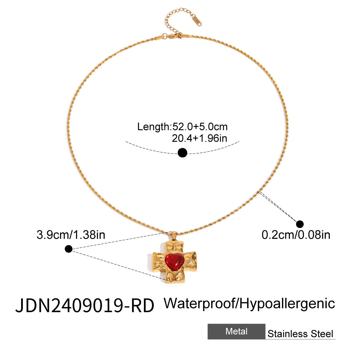 Wholesale Stainless Steel Red Agate Cross Love Necklace