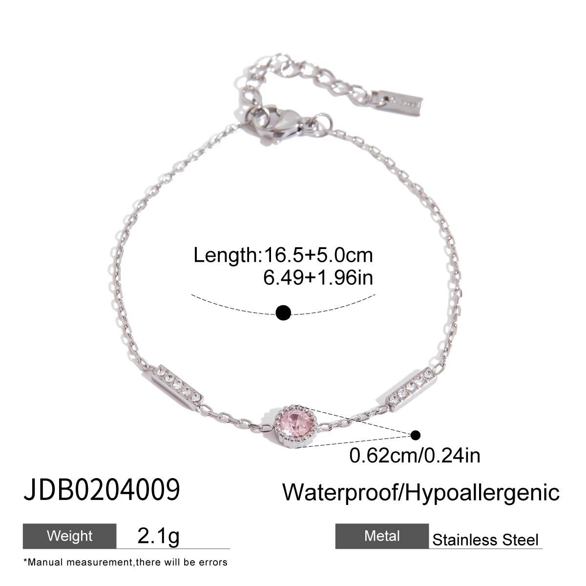 Wholesale  18K Gold Stainless Steel Bracelet Round Pink Zirconium Round Bracelet