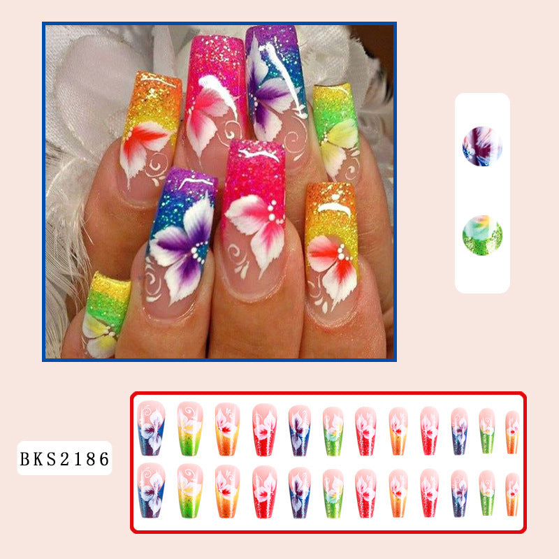 Wholesale Plastic Press on Nails Kits Colorful Flower Nail Art ACC-NS-MeiSu009