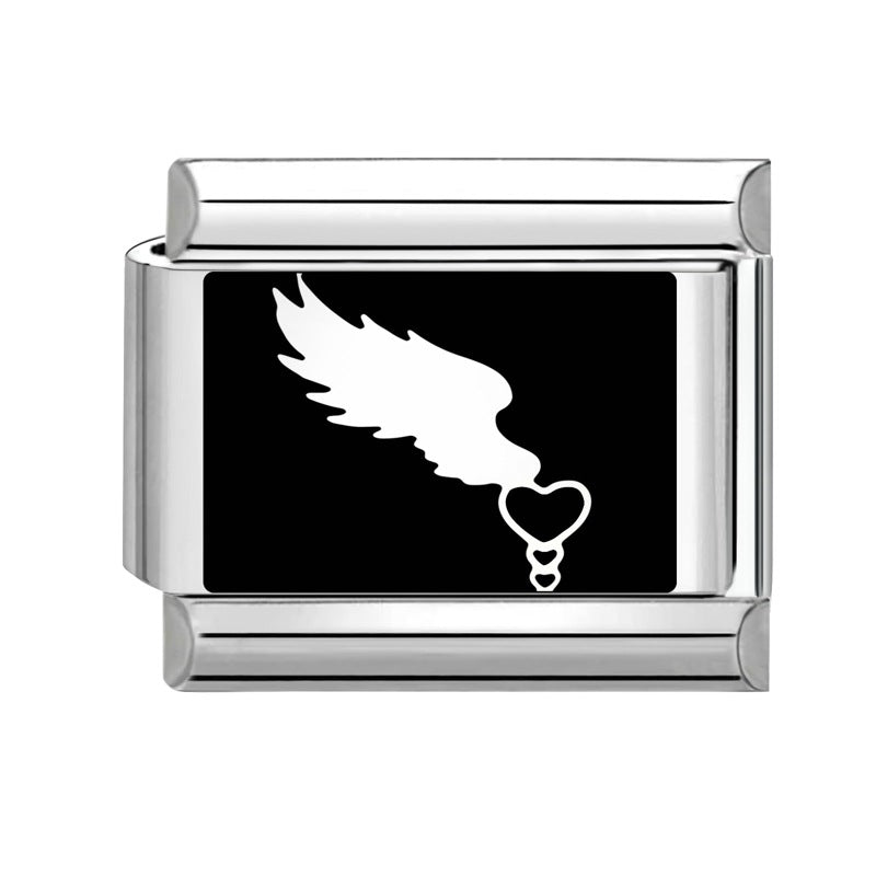 Wholesale Italian Charm Bracelet 9mm DIY Splicing Black and White Lettering Stainless Steel Composable Bracelet