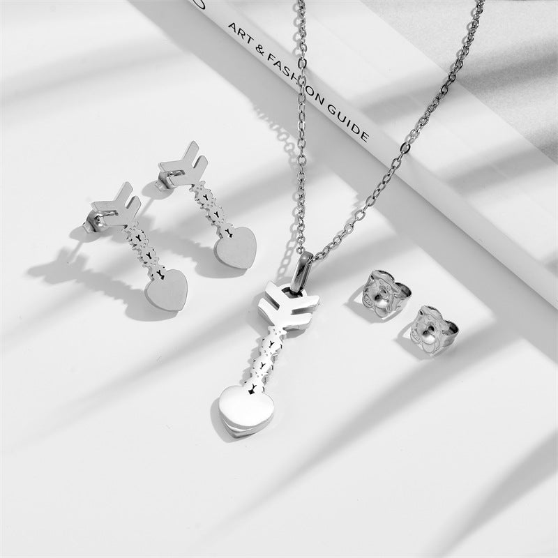 Wholesale bear stainless steel necklace suit arrow bear  earrings