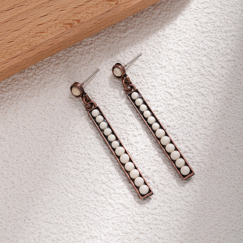 Wholesale Retro long exaggerated earrings for women alloy inlaid with white turquoise long earrings