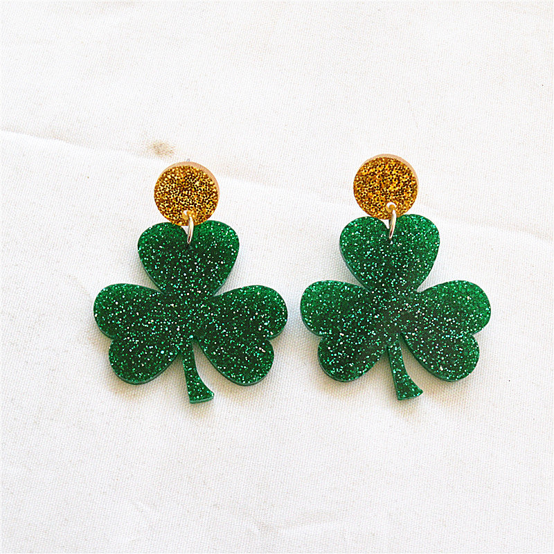 Wholesale St. Patrick's Day Green Acrylic Shamrock Earrings ACC-ES-XN042