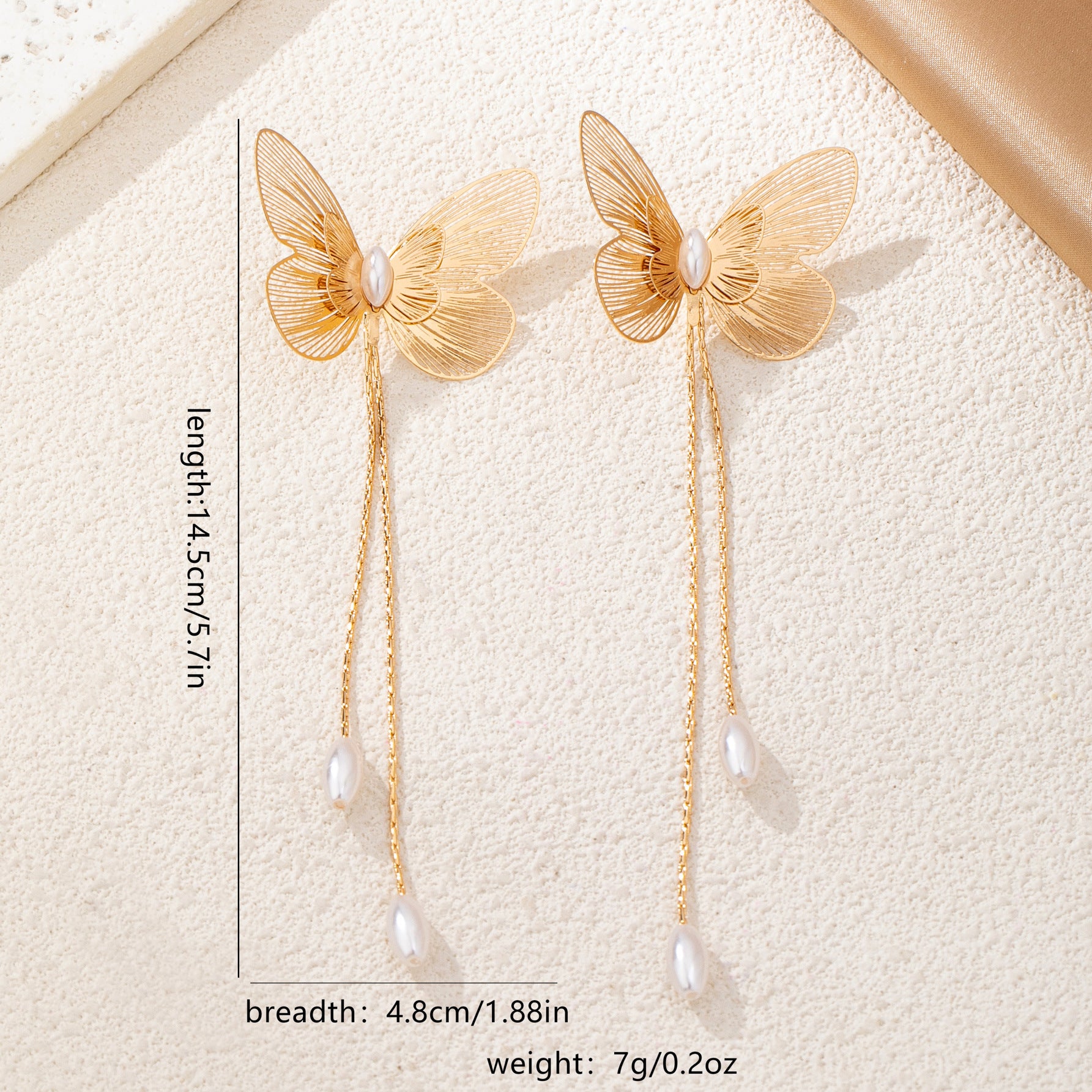 Wholesale French Butterfly Tassel Pearl Earrings Gold Tone Hollow Design Women S Fashion Jewelry Accessory