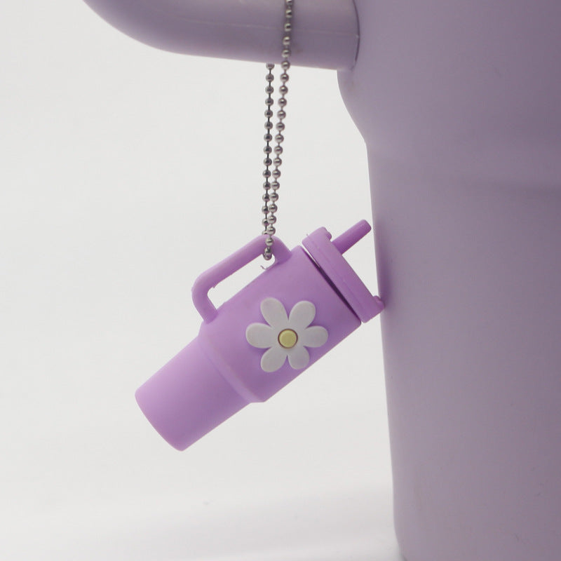 Wholesale Small Flower Soft Plastic Cup Mini Cute Milk Tea Cup Keychain Cup Hanging Chain ACC-KC-MeiTE001