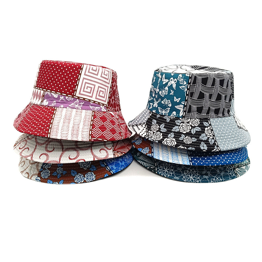 Wholesale  Geometric Fisherman Hat Color-matching Printed Double-sided Basin Hat Bucket Hat