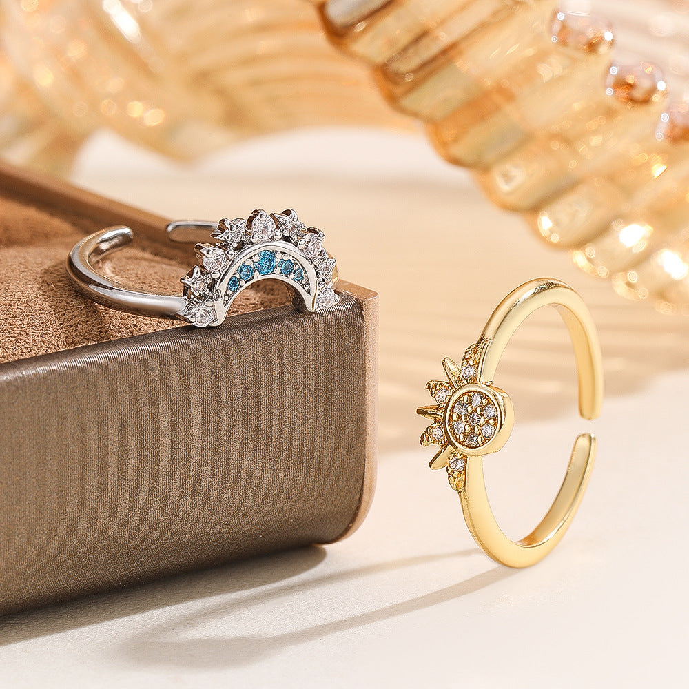 Wholesale Copper Electroplated Sun Moon Ring Stylish Astronomical Jewelry Accessory Gift