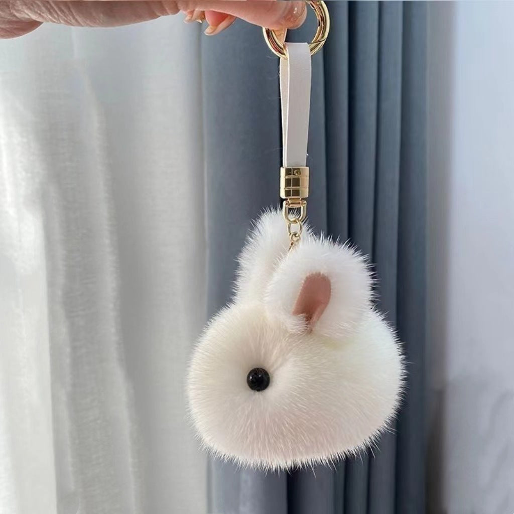 Wholesale cute little tennis ball rex rabbit fur keychain