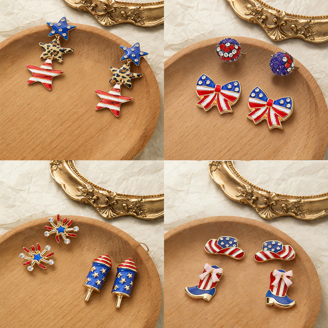 Wholesale American Star and Stripe Retro Oil-Drip Earrings Fashion Accessory Gift for Women