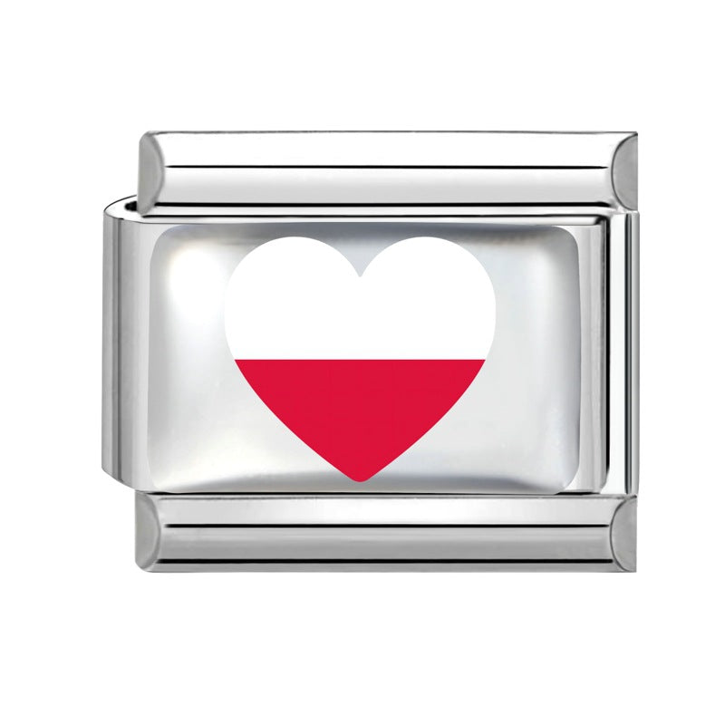 Wholesale Electroplated Stainless Steel Heart Italian Flag Charm DIY Bracelet Jewelry Accessory Boutique Resale