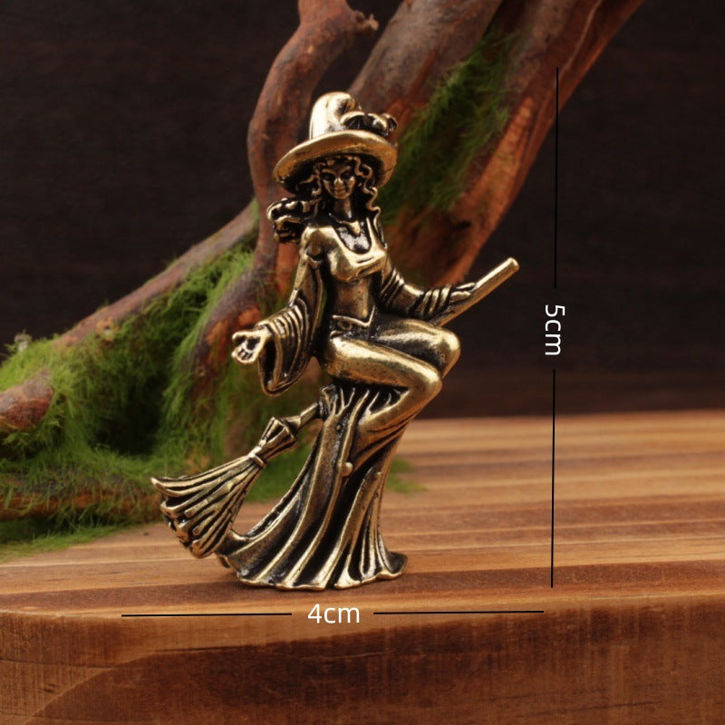 Wholesale Brass Moon Broom Witch Ornament American Style Decorative Resale
