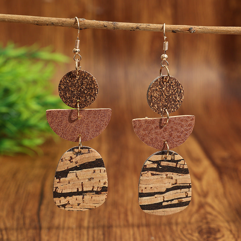 Wholesale Three Layer Cork Geometric Versatile Earrings