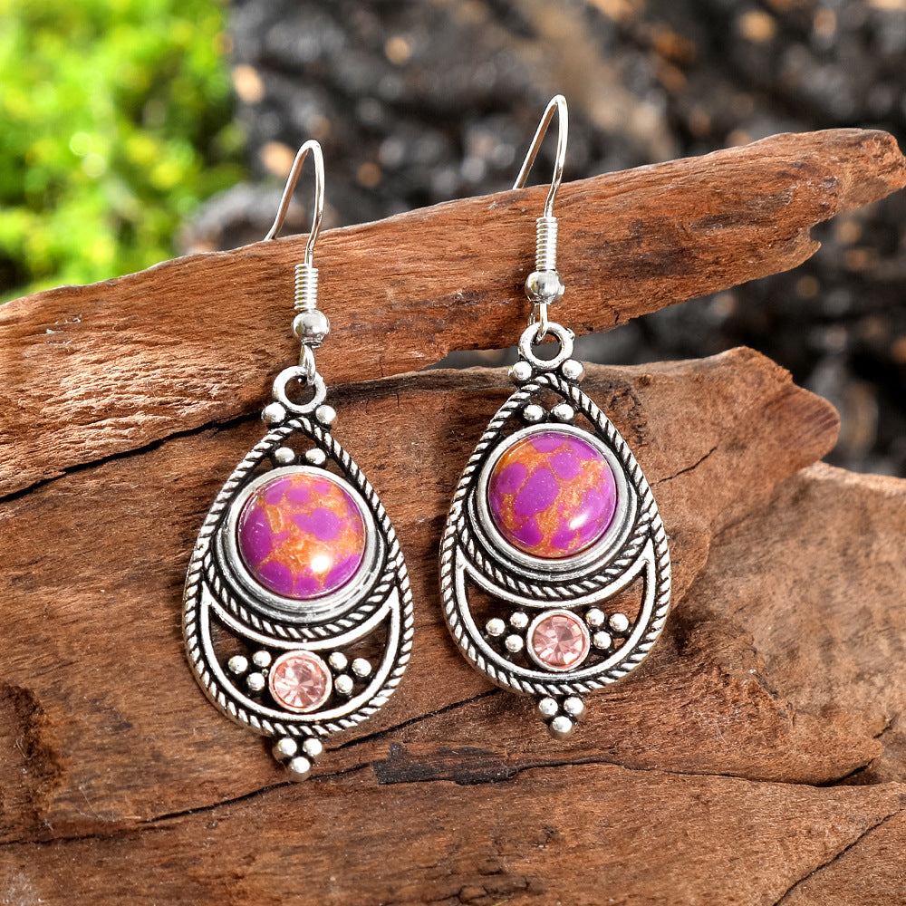 Wholesale Antique Finish Alloy Drop Earrings,  Bohemian French Style Turquoise Inlay Women' s Fashion Jewelry