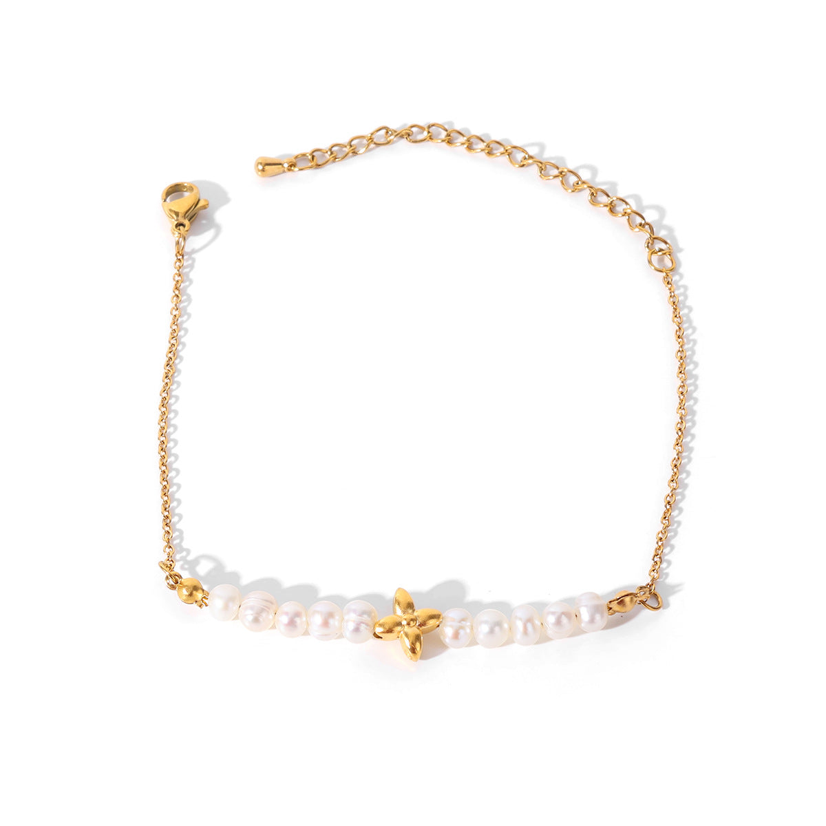 Wholesale Light Luxury Four Leaf Flower Freshwater Pearl Stainless Steel Bracelet Jewelry Accessory