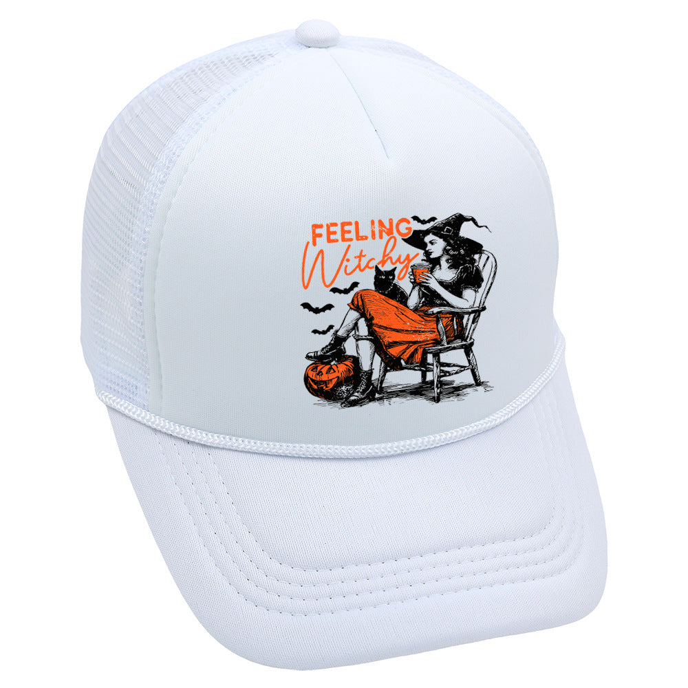 Wholesale Trucker Hat Halloween Pumpkin Witch Baseball Cap Printed Mesh Cap ACC-HT-HaiPu014