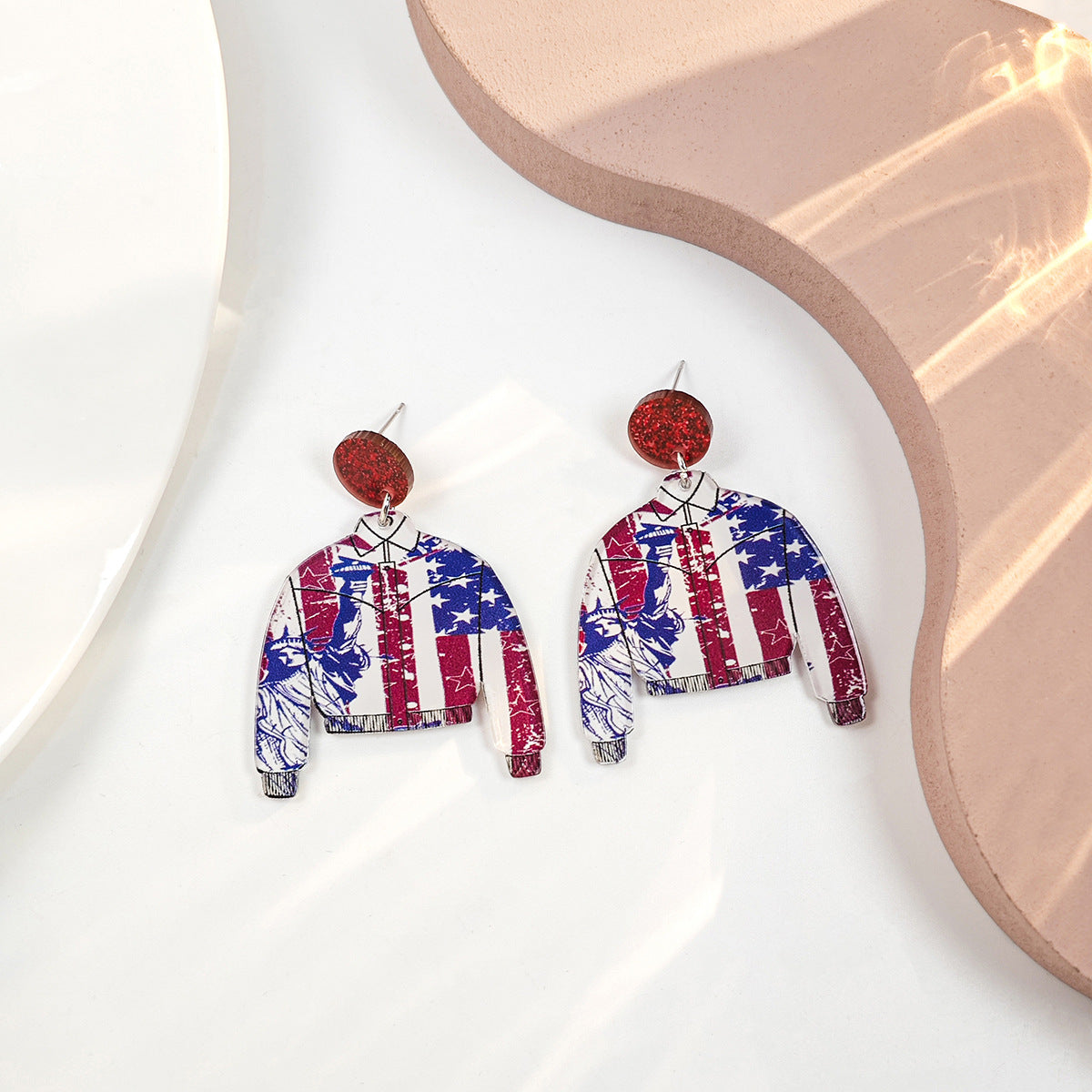 Wholesale Vintage Heart Flowers Independence Day Acrylic Earrings ACC-ES-HeMing008