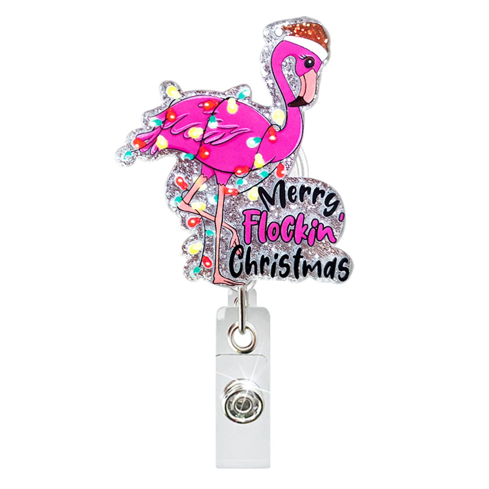 Wholesale Christmas Glitter Acrylic Sloth Dinosaur Puppy Retractable Rotating Badge Keychain ACC-KC-QiDing032