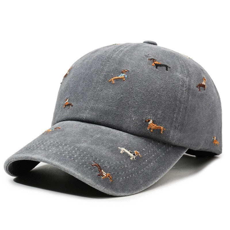 Wholesale Retro Puppy Embroidery Baseball Cap Washed Curved Brim Adjustable Street Fashion Cap