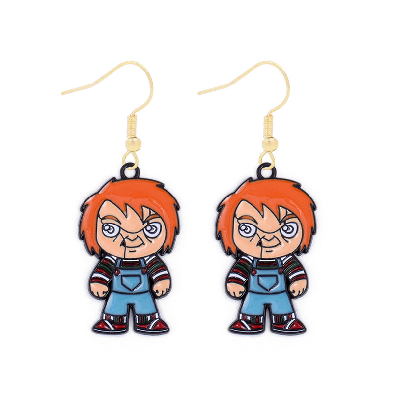 Wholesale Halloween Alloy Oil Drop Horror Pirate Skull Pumpkin Earrings ACC-ES-BinLi008